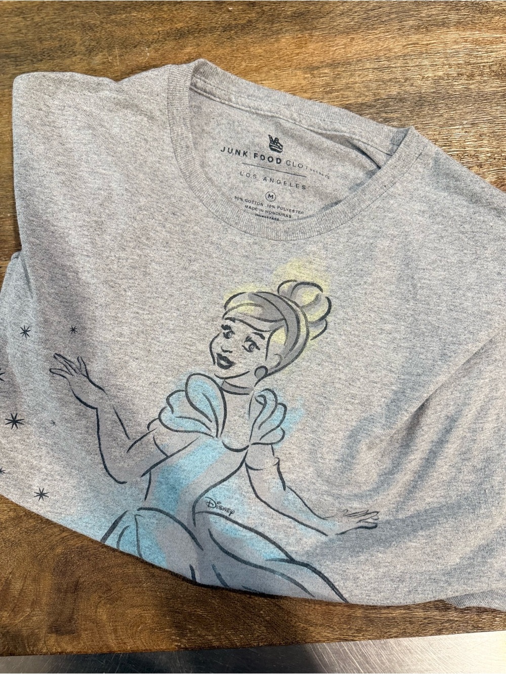 Disney Gray Tee with Cinderella Sketch and Blue Accents